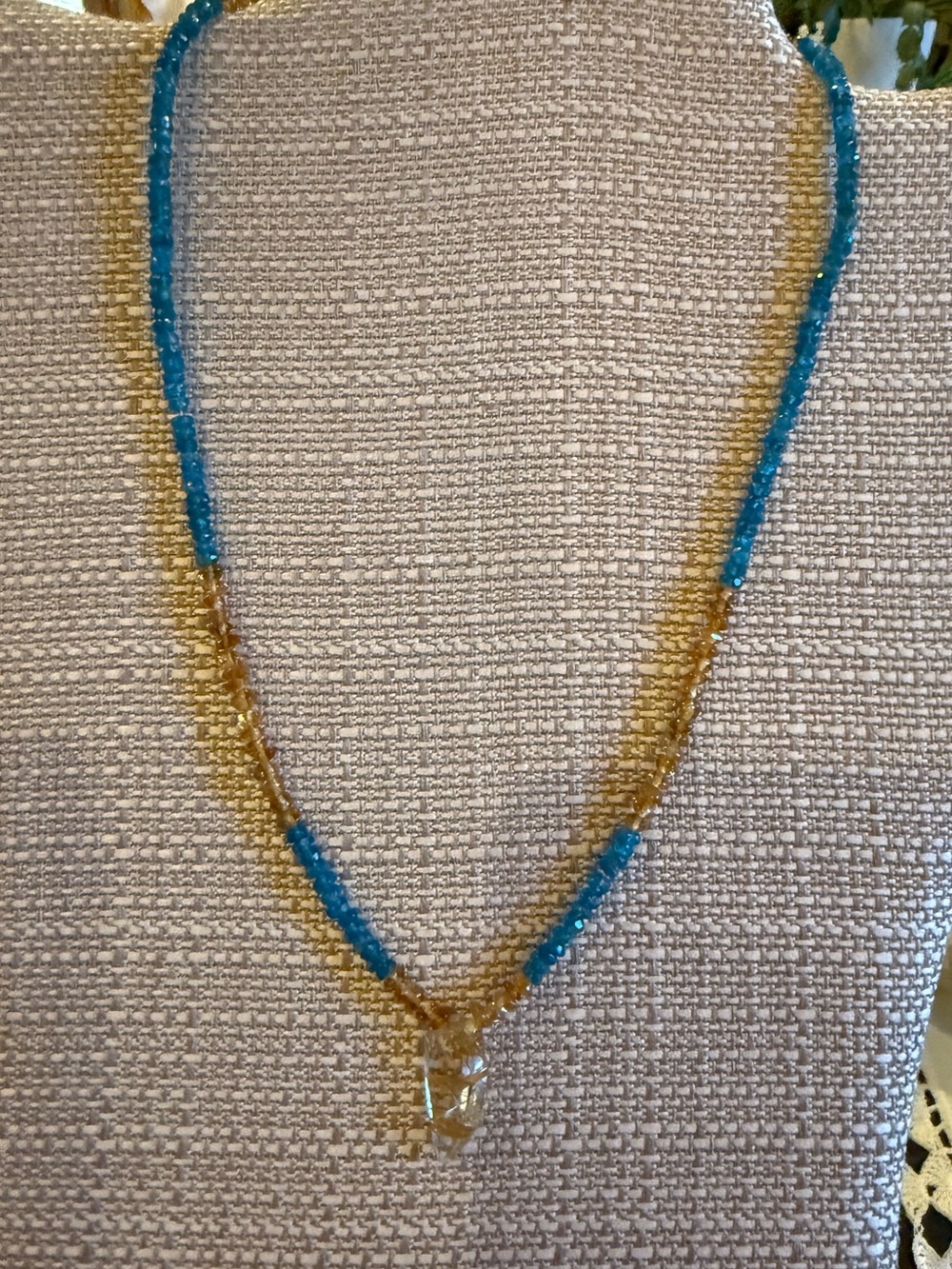 Gem stone Necklace neon apatite sky blue apatite featuring crystal  pendent